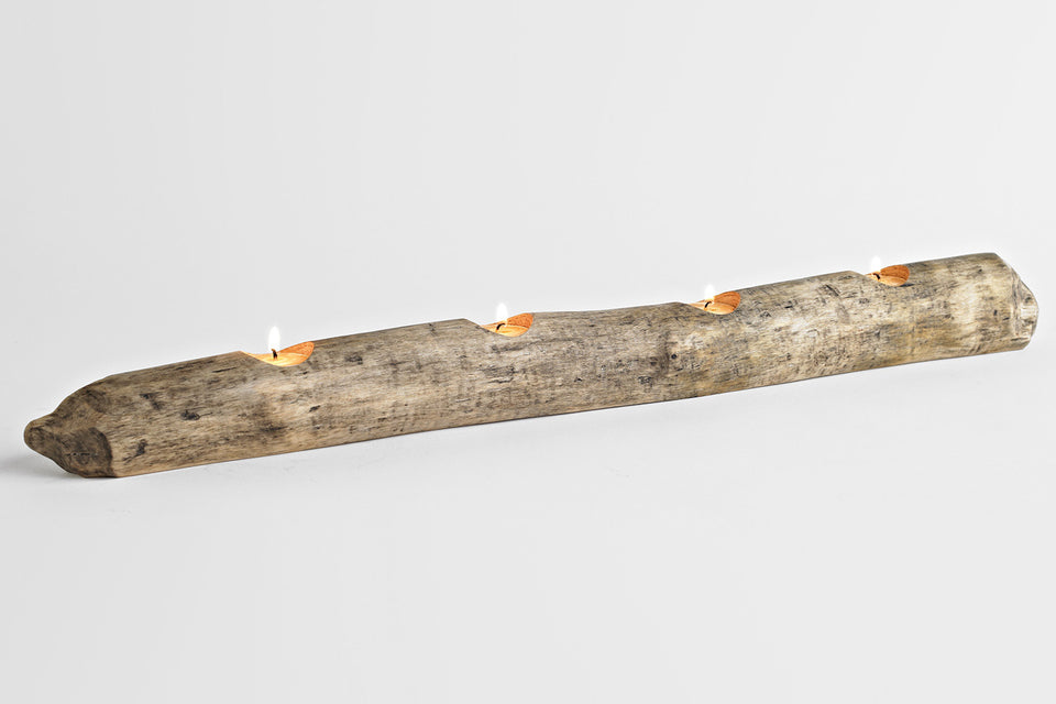 Quad Gnawed Wood Candle Holder